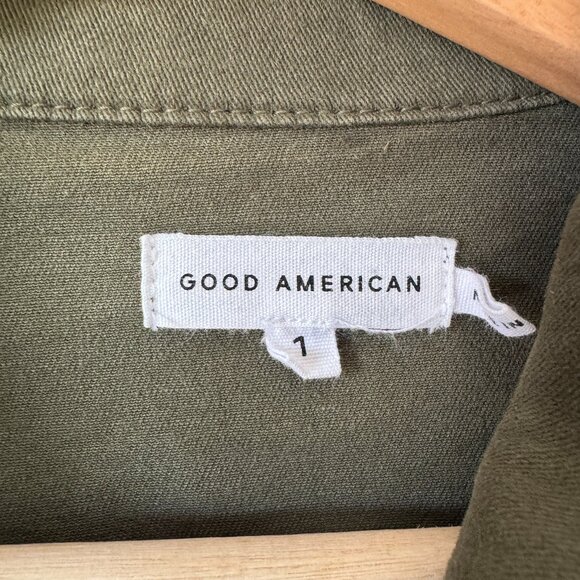 Good American S Utility Jacket Army Green Large Flap Pocket Snap Front Collared - Picture 3 of 14